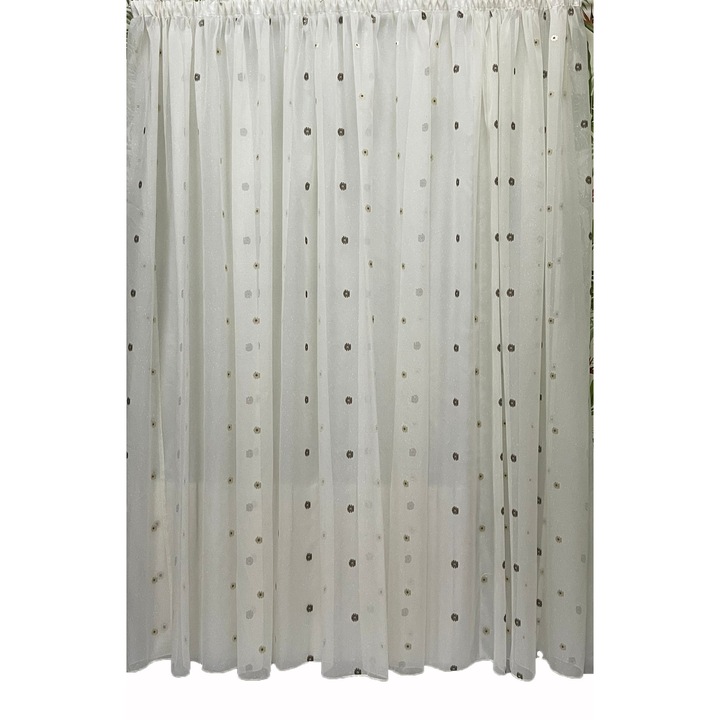Бродирана завеса в цвят слонова кост от колекция "Само цветя - венге", 400x245см, с ресни, Liz Line - RD2254