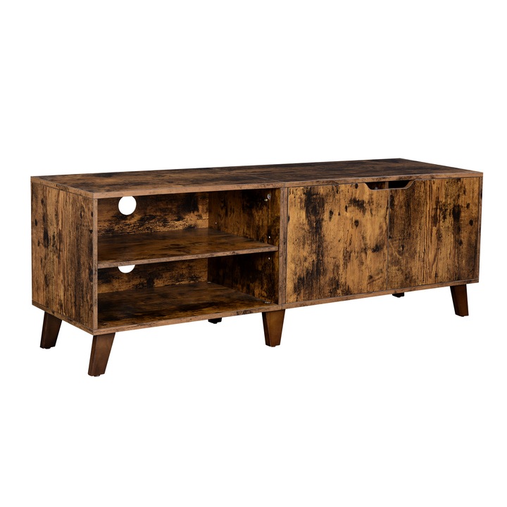Suport TV cu 2 usi, VASAGLE, cu rafturi reglabile, pentru televizoare de 60 inch, maro rustic LTV027X01