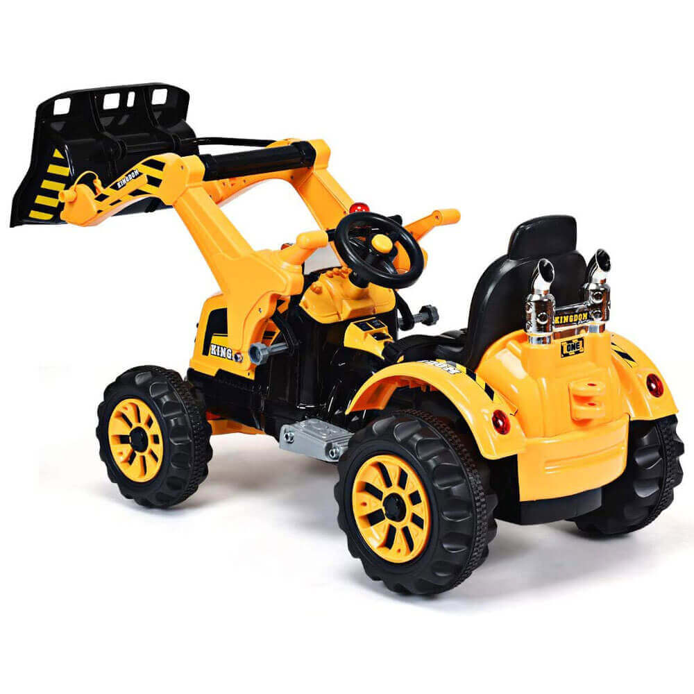 Tractor/Excavator electric pentru copii cu cupa, galben, 148 x 61 x 64