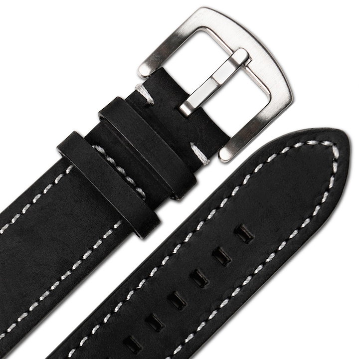 Curea pentru Huawei Watch GT, GT2, GT3, GT4, 3, 4, Samsung Galaxy Watch, Amazfit, piele naturala, negru, latime 22mm, BEYOND