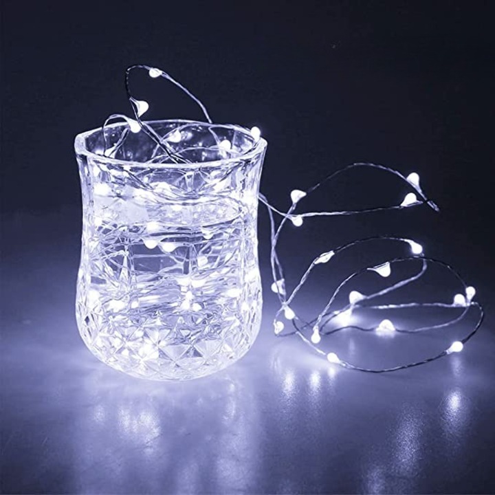 Instalatie Craciun, 2 metri, 20 LED-uri, Alb Rece, cu baterii, fir cupru, liniar, interior/exterior, Flippy