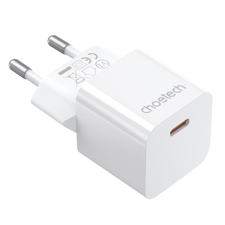 Hálózati töltő gyorstöltő 20W, USB-C interfész, Fehér