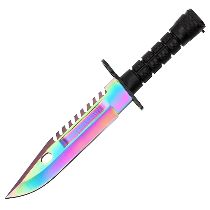 Cutit de vanatoare Depox, Rainbow Rambo, 32.5 cm, multicolor, teaca inclusa