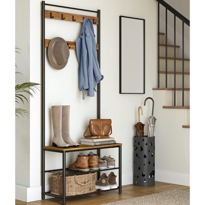 Vasagle Nut Brown Massive, suport pentru haine si pantofi, 175 x 70 x 32 cm