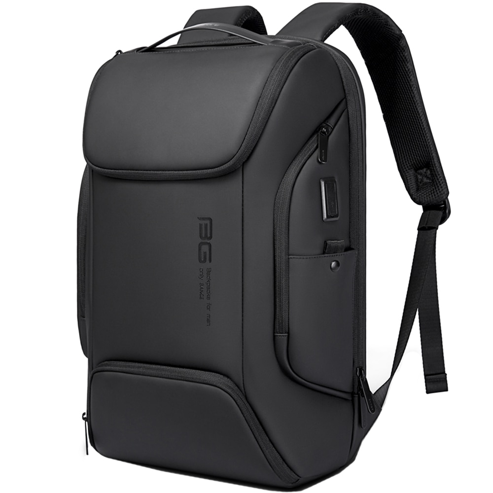 Rucsac laptop 15.6 inch, port USB, si USB-C, rezistent la stropi de apa, buzunar antifurt, sistem fixare pe valiza, carabina cu snur chei, potrivit calatorii, BANGE, BG7267BK, Negru