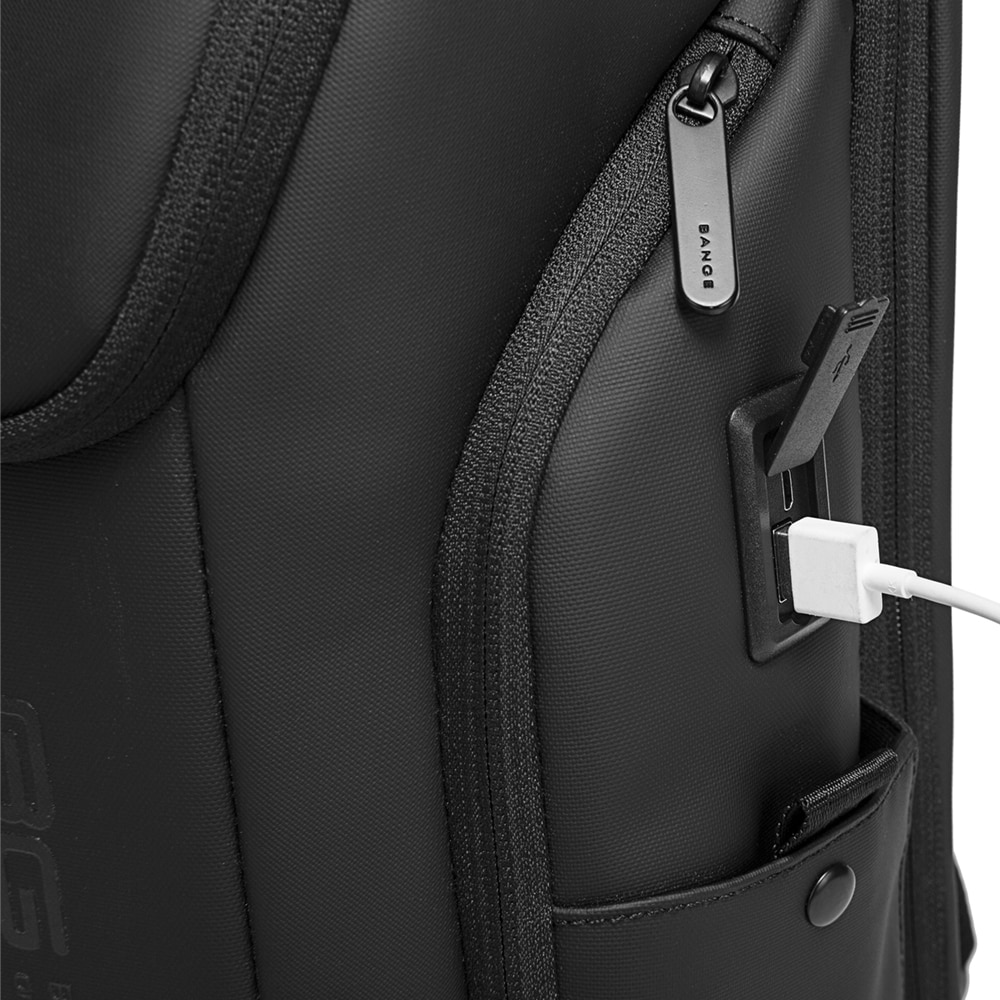Rucsac laptop 15.6 inch, port USB, si USB-C, rezistent la stropi de apa, buzunar antifurt, sistem fixare pe valiza, carabina cu snur chei, potrivit calatorii, BANGE, BG7267BK, Negru