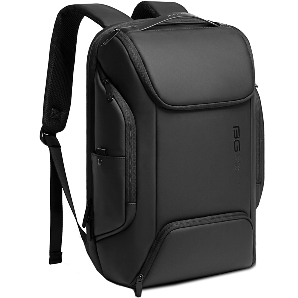 Rucsac laptop 15.6 inch, port USB, si USB-C, rezistent la stropi de apa, buzunar antifurt, sistem fixare pe valiza, carabina cu snur chei, potrivit calatorii, BANGE, BG7267BK, Negru