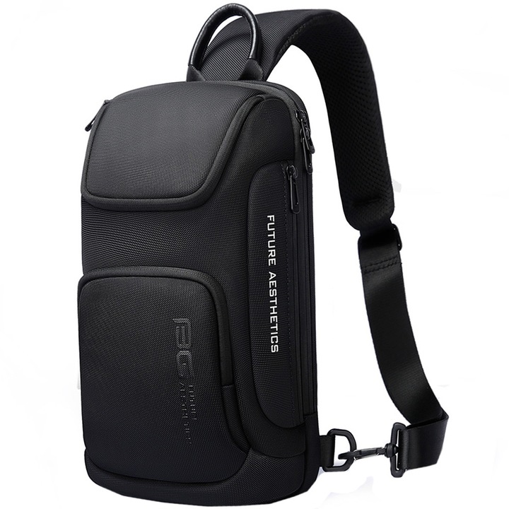 Rucsac crossbody pentru barbati, antifurt, rezistenta la apa, BANGE, BG7565, Negru