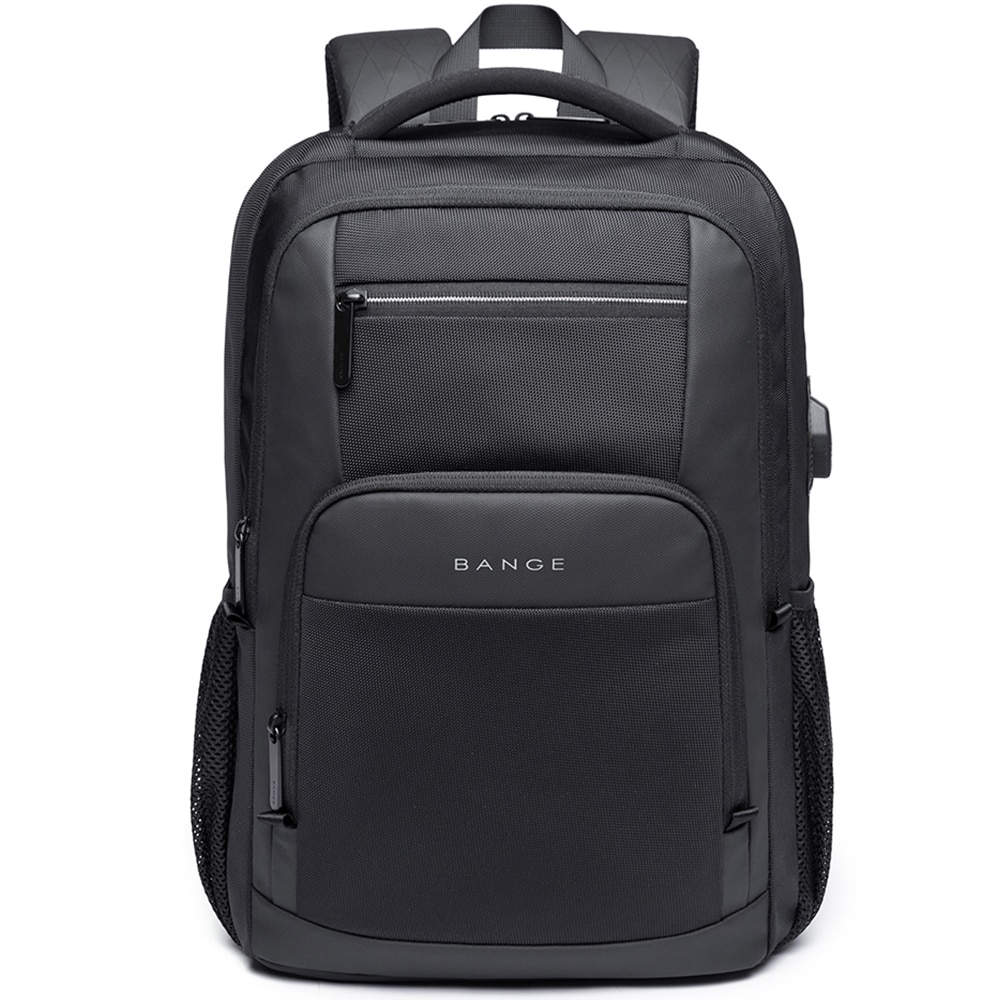 Rucsac laptop BANGE, compatibil 15.6 inch, USB, rezistent la apa, fixare pe valiza, buzunar antifurt, pentru scoala sau calatorie, BG1921, Negru