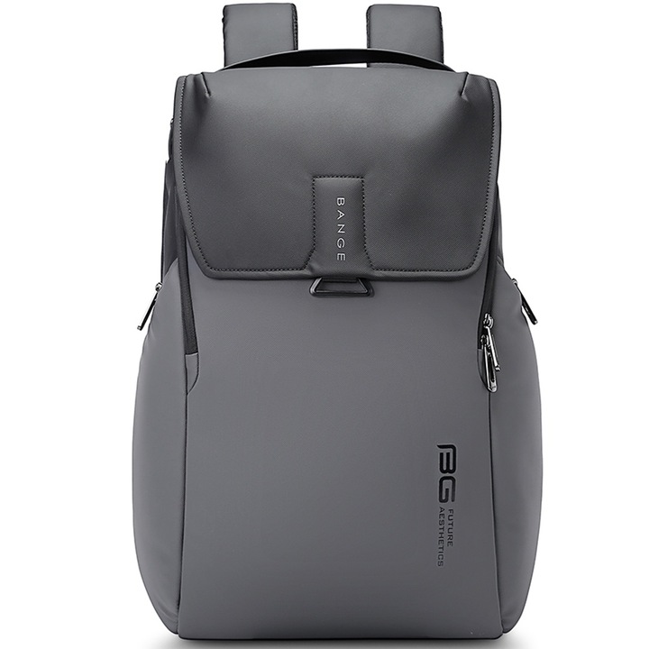 Rucsac laptop 15.6 inch, unisex, rezistent la stropi de apa, buzunar antifurt, clapa magnetica, sistem fixare pe valiza, potrivit pentru calatorii, BANGE, BG2581, Gri