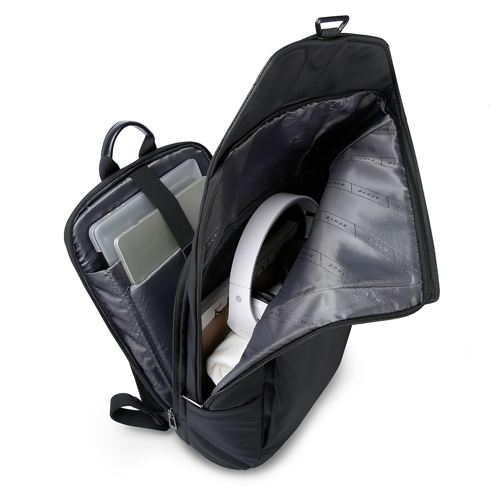 Rucsac laptop 15.6 inch, potrivit pentru calatorii, compartiment tableta, rezistent la stropi de apa, port USB, buzunar antifurt sistem fixare pe valiza, BANGE, BG2575BK, Negru