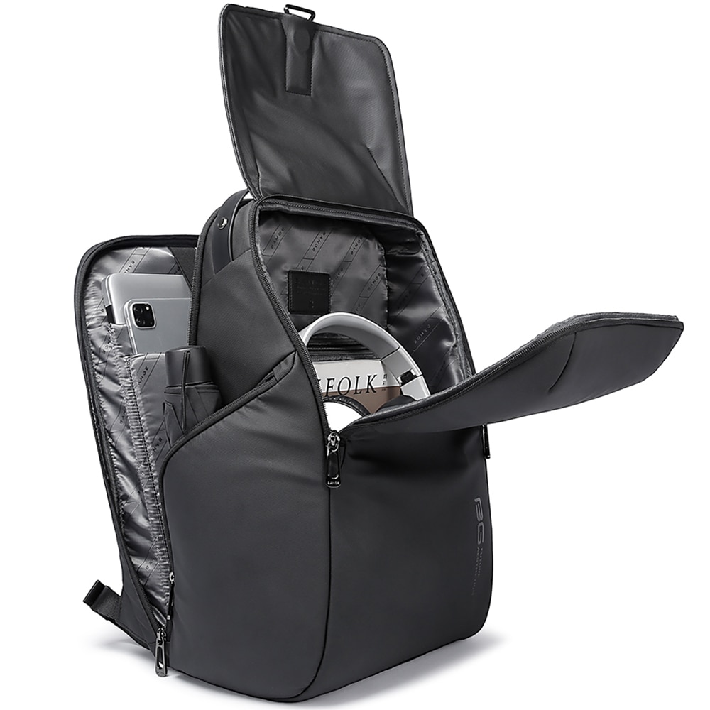 Rucsac laptop 15.6 inch, unisex, rezistent la stropi de apa, buzunar antifurt, clapa magnetica, sistem fixare pe valiza, potrivit pentru calatorii, BANGE, BG2581, Negru