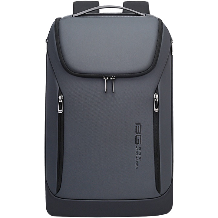Rucsac smart, multifunctional, cu port USB, compartiment laptop 15,6 inch si tableta, din poliester rezistent la stropi de apa, sistem fixare pe valiza, unisex, BANGE, BG2517, Gri