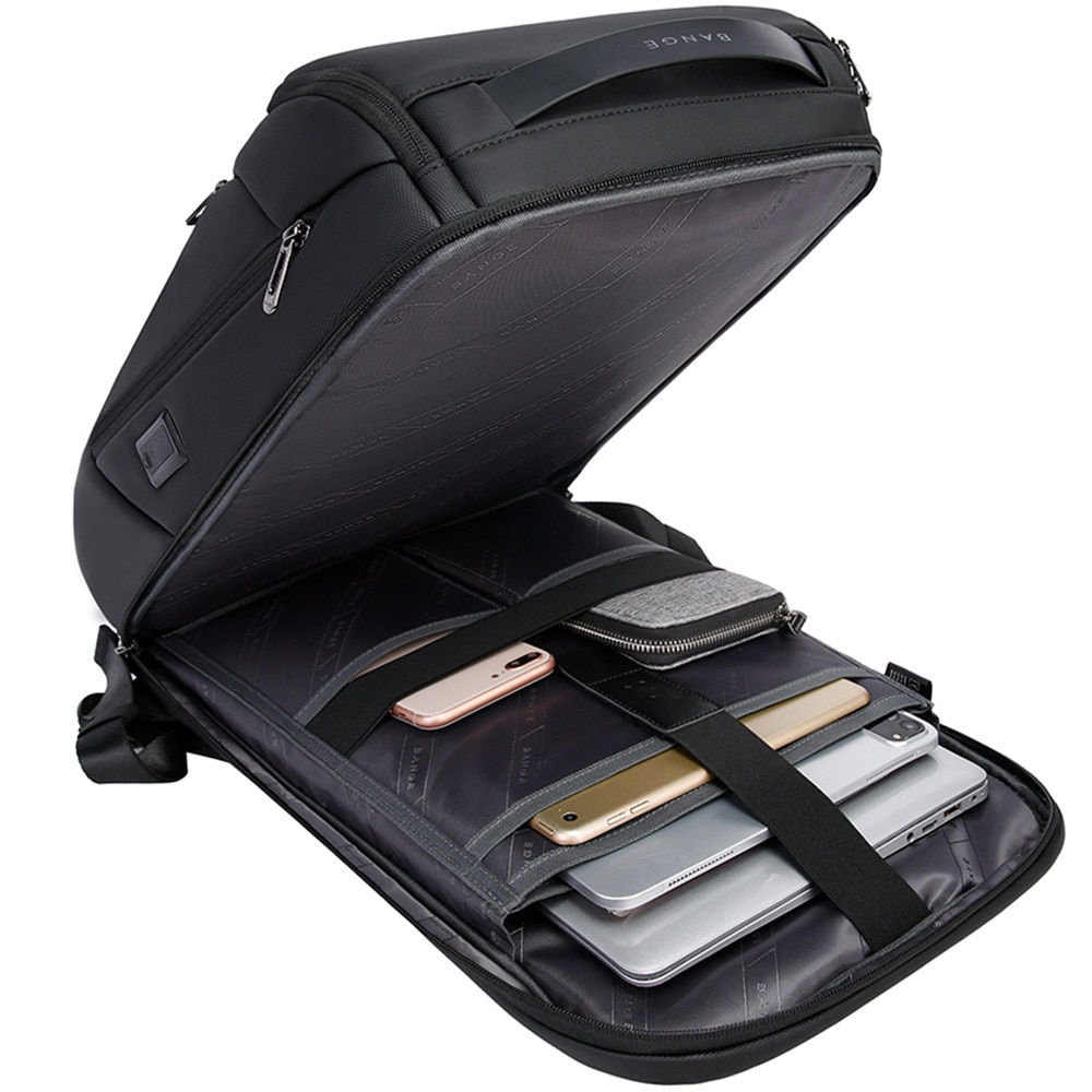 Rucsac laptop 15.6 inch, port USB, si USB-C, rezistent la stropi de apa, sistem fixare pe valiza, potrivit calatorii, BANGE, BG2517BK, Negru