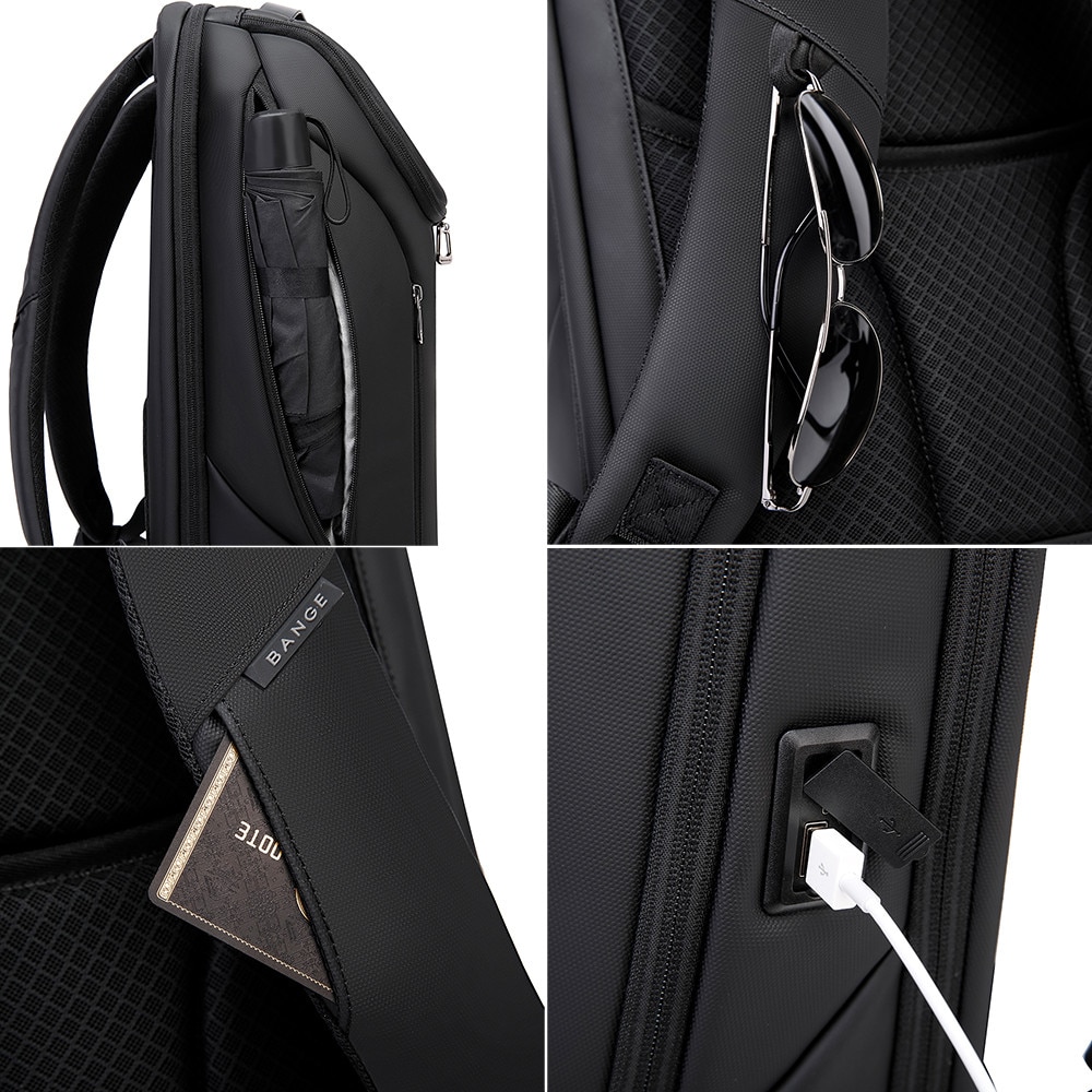Rucsac laptop 15.6 inch, port USB, si USB-C, rezistent la stropi de apa, sistem fixare pe valiza, potrivit calatorii, BANGE, BG2517BK, Negru