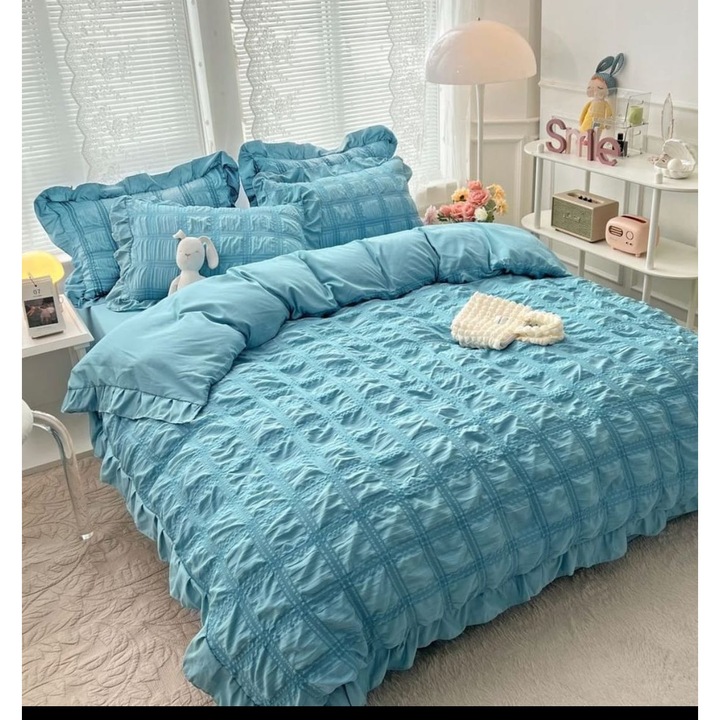 Ágynemű 6 részes, 2 személyes, krepp pamut, kék, 230 x 250 cm