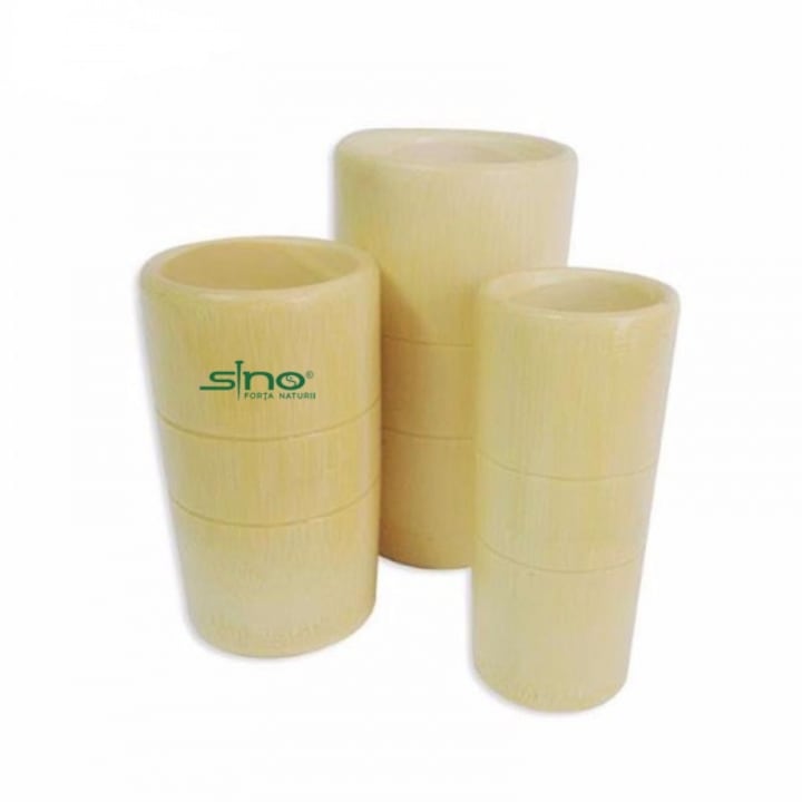 Set 3 ventuze bambus, lacuite, pentru terapie, masaj, tonifiere