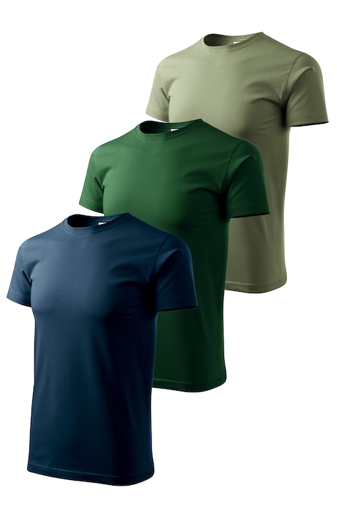 Set 3 tricouri de barbati, Malfini, Elegant Casual, mix 8, Kaki/Bleumarin/Verde sticla
