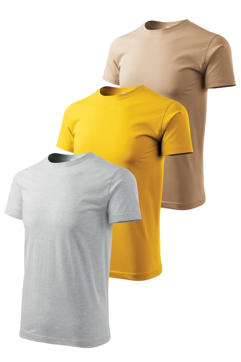 Set 3 tricouri de barbati, Malfini, Elegant Casual, mix 4, Gri deschis/Galben/Bej inchis
