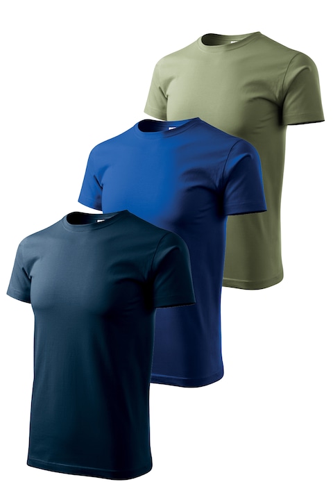 Set 3 tricouri de barbati, Malfini, Elegant Casual, mix 8, Albastru royal/Bleumarin/Verde sticla