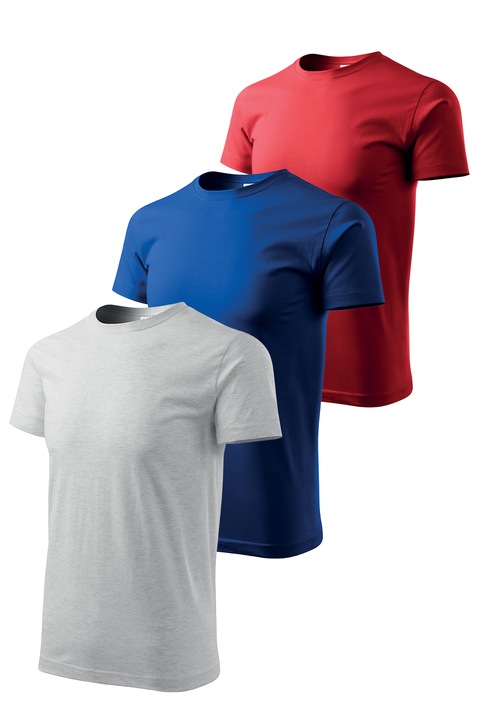 Set 3 tricouri de barbati, Malfini, Elegant Casual, mix 4, Rosu/Gri deschis/Albastru royal