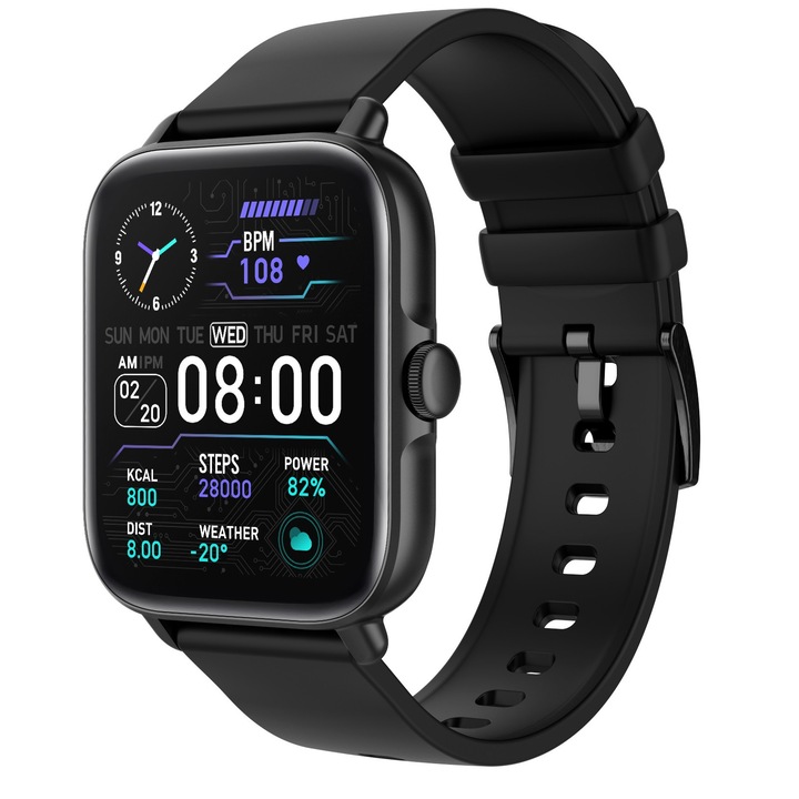 SmartWatch ISP LikeSmart™​​​​​​​ OMNI FiT, 1.7", Bluetooth разговор, SpO2 оксиметър, известия за обаждания и социални мрежи, мониторинг на сърдечната честота и кръвното налягане, Omni Black