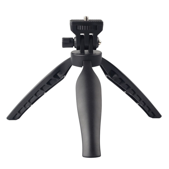 Minitrepied de masa pentru camera video, Interfata universala 1/4 inch, Rotire 180°, Plastic, 13.5 cm, Negru