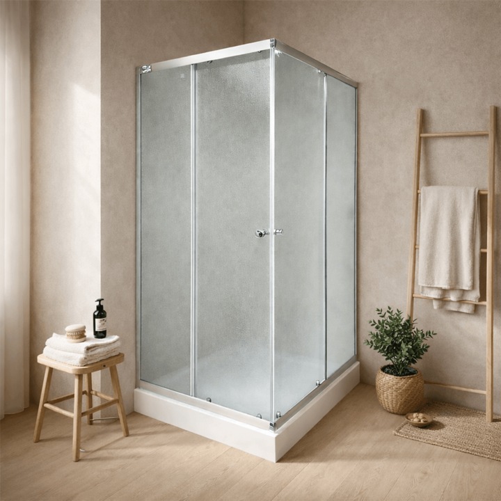Cabina De Dus Simpla Dreptunghiulara Omega, Sticla Transparenta 5 Mm, 80X120X 195 Cm, Cadita Joasa Si Sifon Incluse, Montaj Stanga