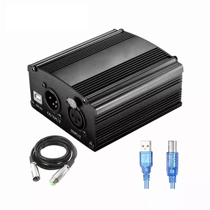 Фантомно захранване 1Tech Trusiner, TSE-PP48X1, За кондензаторни микрофони, Phantom Power Supply 48V, Черно