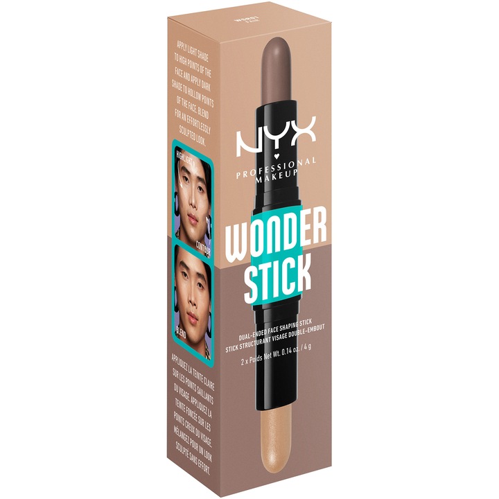 Stick de iluminare si conturare Wonder Stick Dual Face Lift NYX Professional Makeup 1 Fair, 8 gr