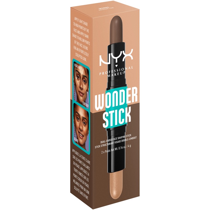 Stick de iluminare si conturare Wonder Stick Dual Face Lift NYX Professional Makeup 5 Medium Tan, 8 gr