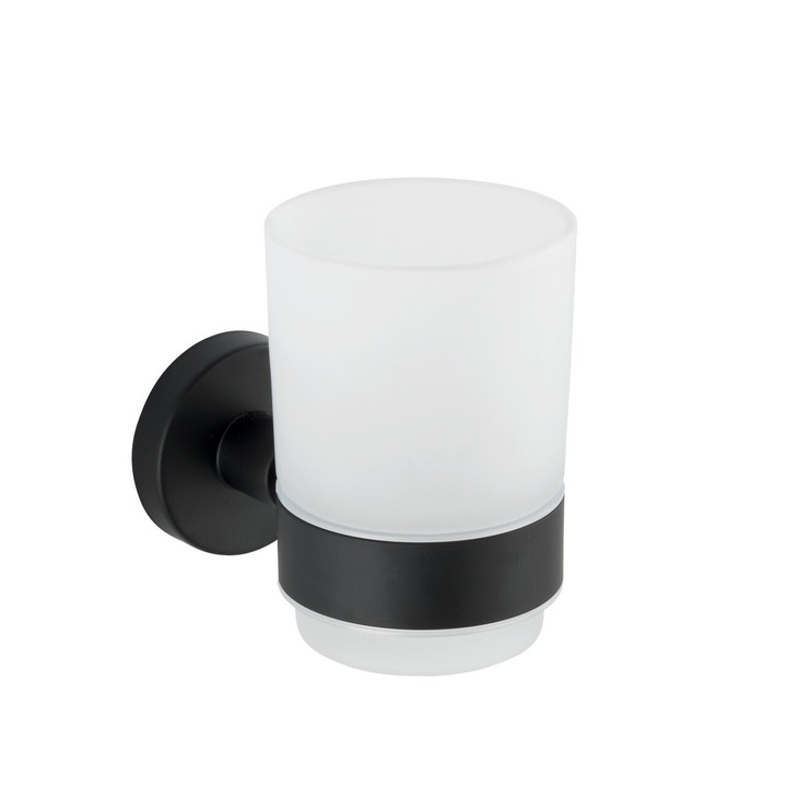 Fogkefe tartó, Bosio, Weko, rozsdamentes acél és üveg, fekete-fehér