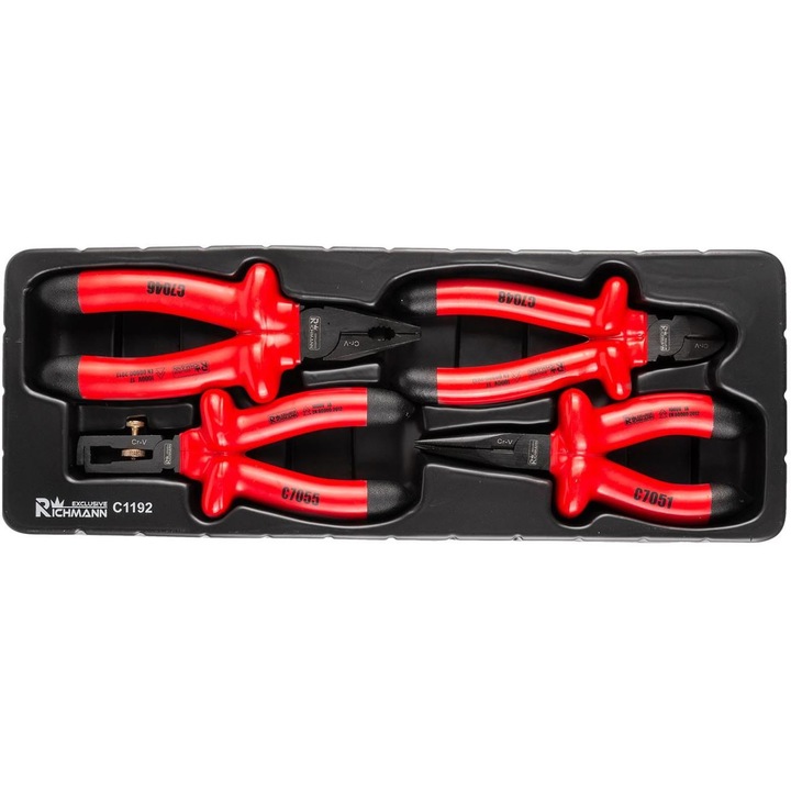 Szigetelt fogó készlet, fiók A TYPE (385x150 mm) mobil szekrényhez, 1000V, 160-180 mm, 4 db, RICHMANN EXCLUSIVE