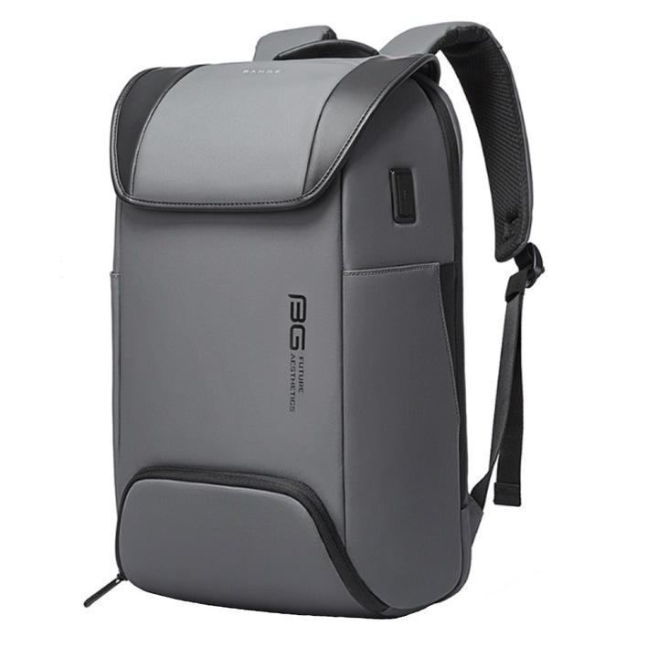 Laptop hátizsák 15,6", unisex, okos üzleti, vízálló, TSA zárral és USB porttal, BANGE, 47x30x15 cm, szürke