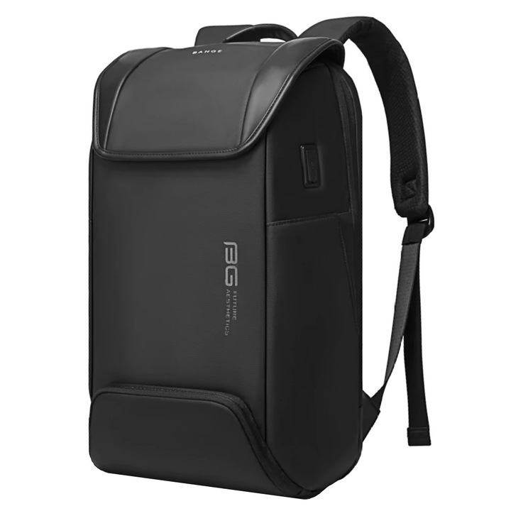 Laptop hátizsák 15,6", unisex, smart business, vízálló, TSA zárral és USB porttal, BANGE, 47x30x15 cm, fekete