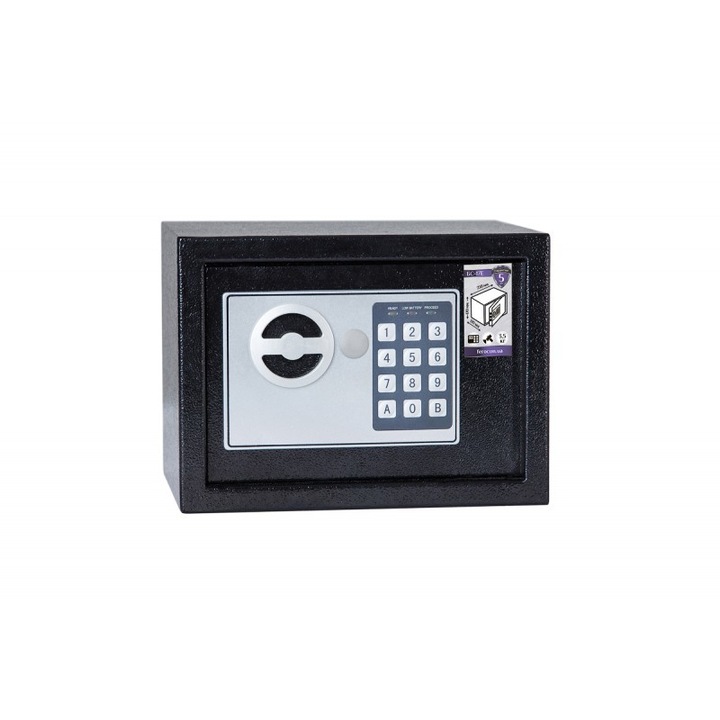 Seif metalic cu pin digital si cheie G 17 E, Art Flame, 230x170x170 mm, Gri inchis, Cod de securitate programabil, Functie auto-blocare