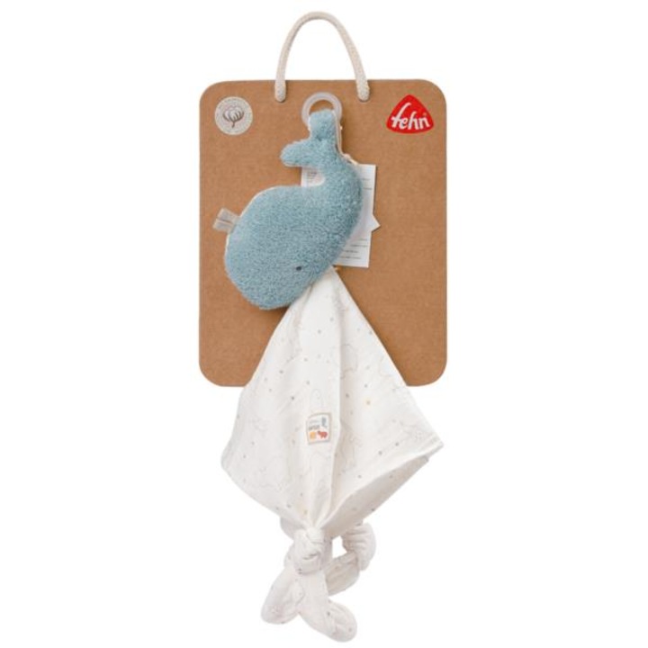 Интерактивна бебешка играчка, Fehn, Органичен памук/PLA, 0 месеца+, Бяло/Синьо