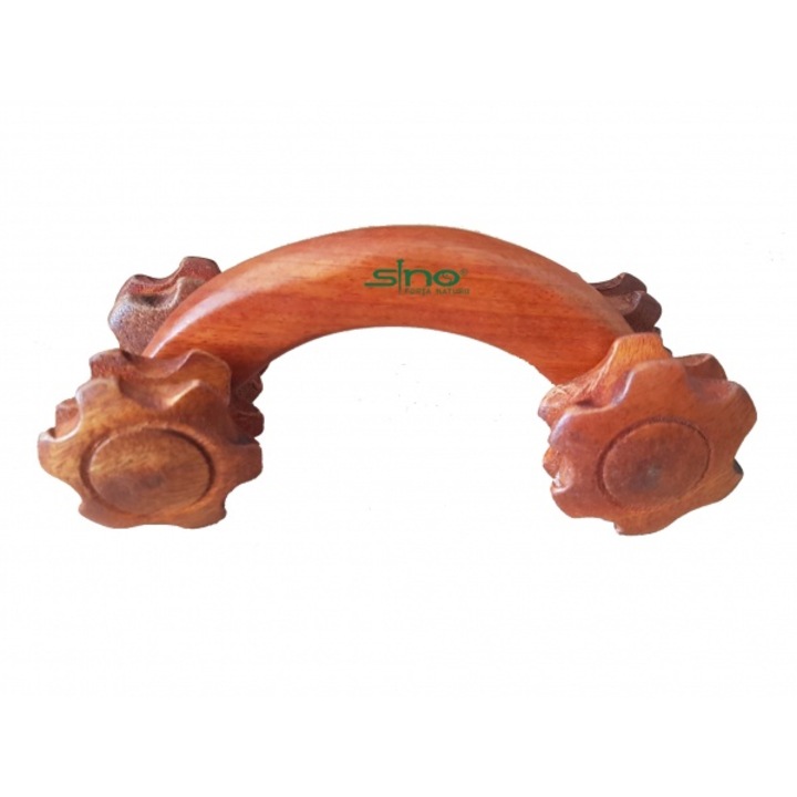 Rola din lemn pentru masaj cu maner si roti zimtate, 44 x 8 cm