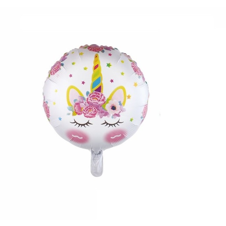 Alufóliás figura lufi, kerek, unikornis típusú, gyöngyházfehér, 43 cm