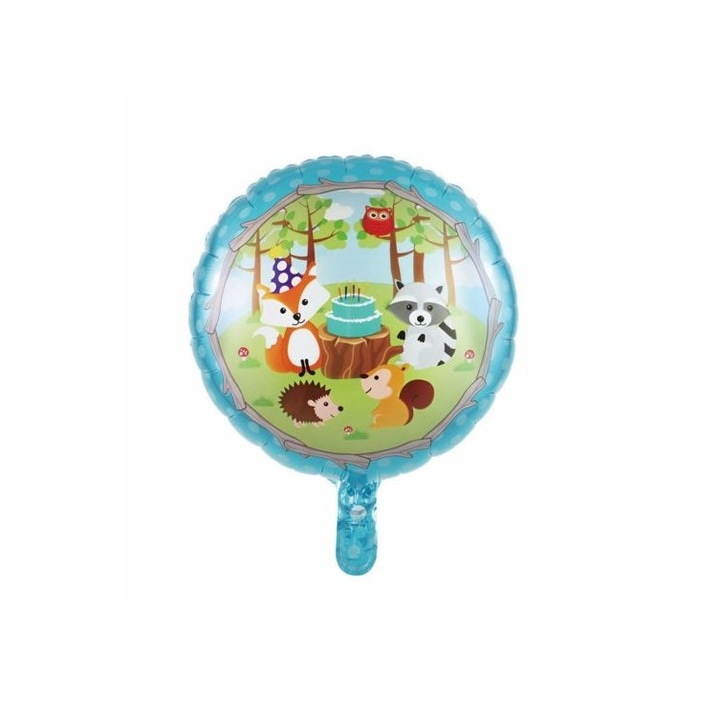 Alufólia mintás lufi, kerek, erdei állattok 43 cm