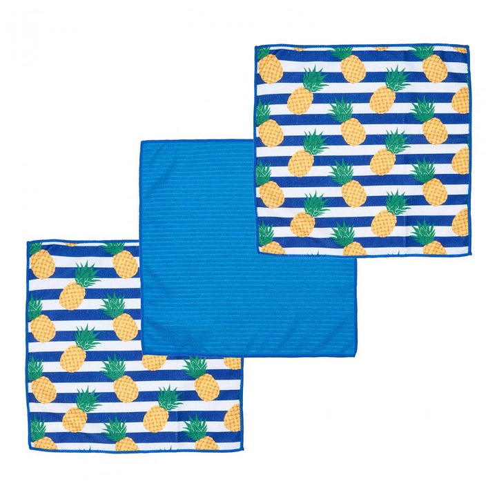 Set 3 prosoape microfibra, marime 40 x 40 cm, 100% poliester, model Ananas, Multicolor