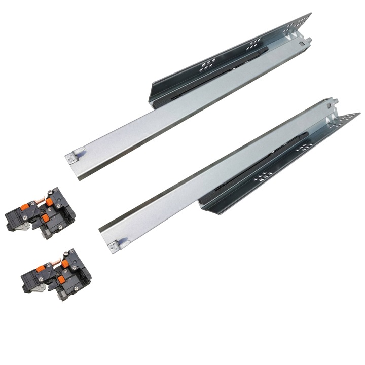 Glisiera IDEALSLIDE cu amortizare, montaj ascuns si reglaj 3D, L450 mm, extensie totala