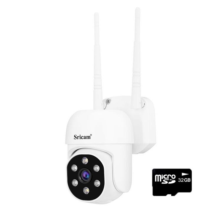 Sricam SP030 Pro WIFI térfigyelő kamera, beltéri/kültéri, 3X zoom, vízálló, Full HD, kétirányú kommunikáció, mozgásérzékelő, automatikus követés, fehér
