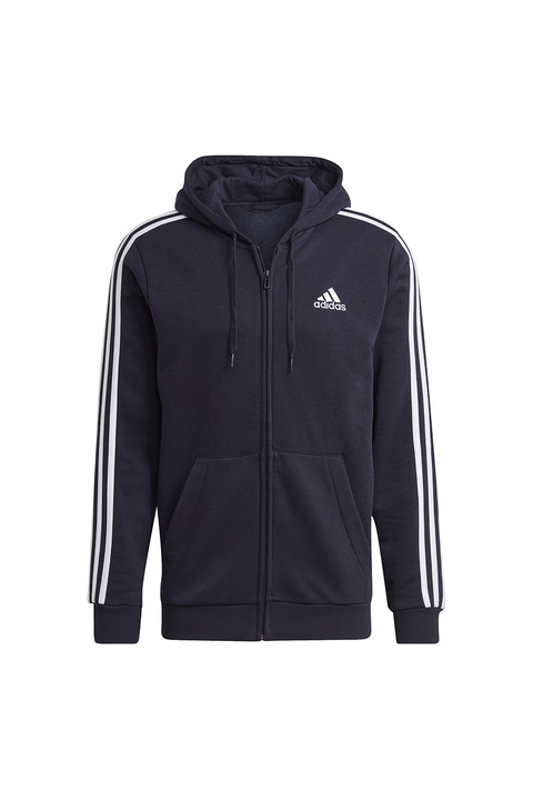 adidas Sportswear, Худи Essentials с цип и 3 ивици, Бял/Тъмносин