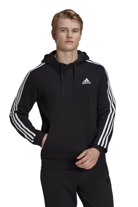 adidas Sportswear, Худи Essentials с джоб кенгуру и 3 ивици, Бял/Черен