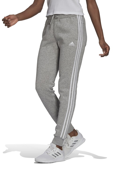 adidas Sportswear, Pantaloni sport cu croiala conica si 3 dungi Essentials, Gri melange