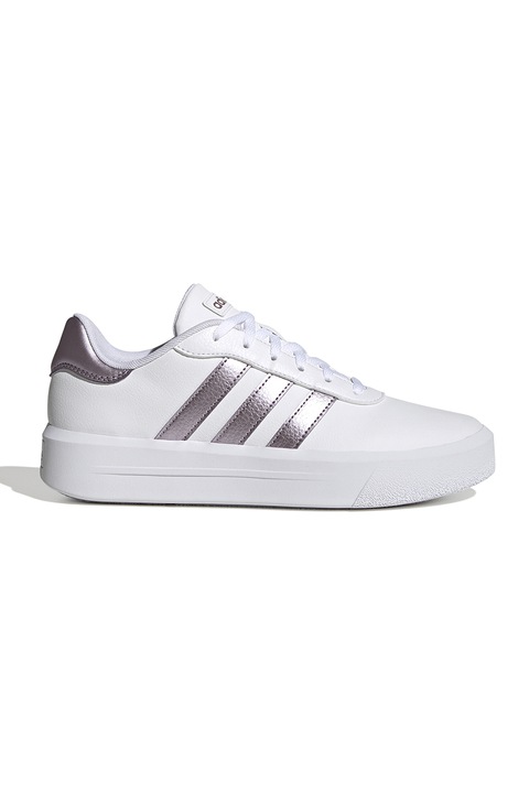 adidas Sportswear, Pantofi sport din piele ecologica cu detalii logo Court, Alb, Argintiu inchis, 5