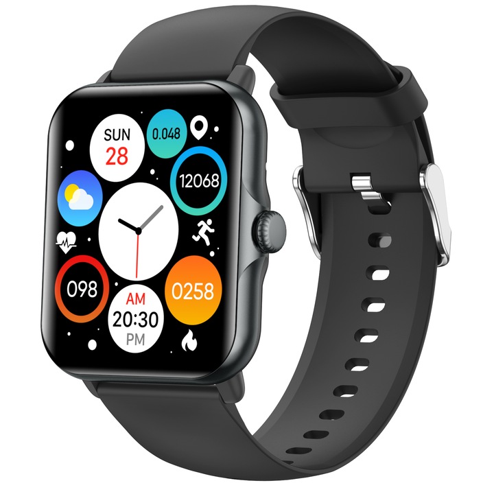 Ceas SmartWatch ISP LikeSmart™​​​​​​​ Nexus FiT, 1.69", Apel Bluetooth, Oximetru SpO2, Notificari Apel si Retele Sociale, Monitorizare Ritm Cardiac si Tensiune Arteriala, Nexus Black