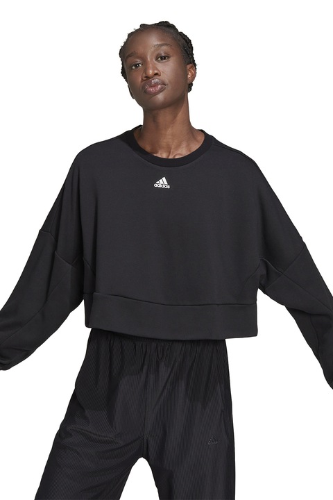adidas Performance, Bluza sport crop cu maneci cazute, Negru