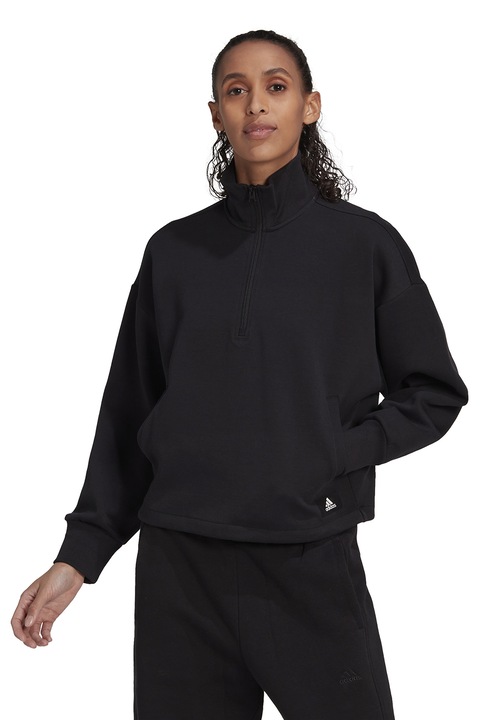 adidas Sportswear, Bluza sport cu maneci cazute Collared, Negru